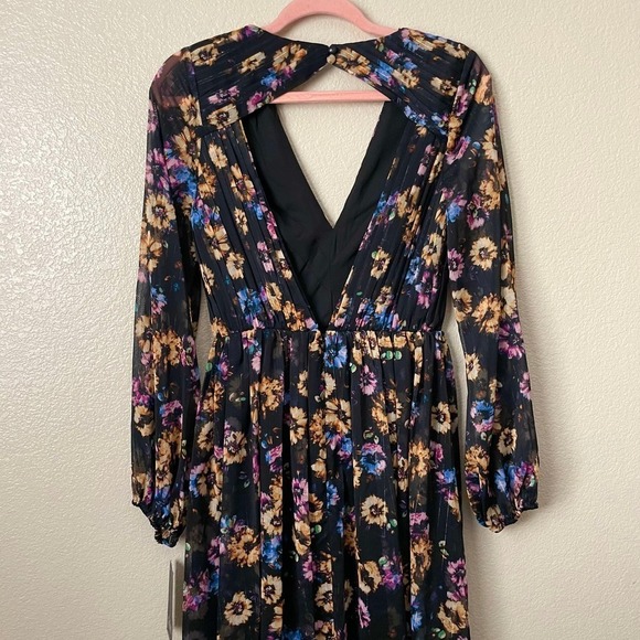 Aidan Mattox Dress Womens Size 4 Black Floral Pleated Cut Out Chiffon Boho Party - Picture 12 of 16